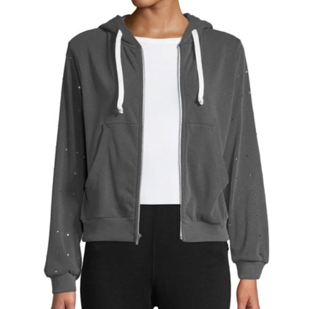 Wildfox Womens Hoodie Gray Reagan Hoodie Full Zip Embellished Glitz Casual Small